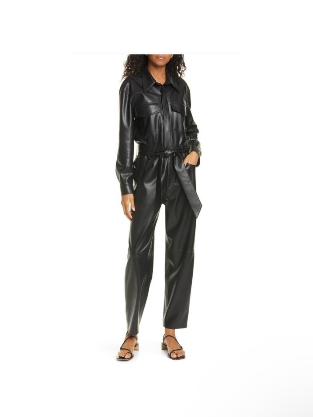 Nanushka Black Faux Leather Utility Jumpsuit